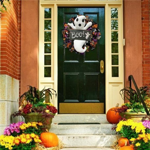 Halloween Witch Ghost Wreath for Front Door Outside Wreath Decor - Picture 5 of 7